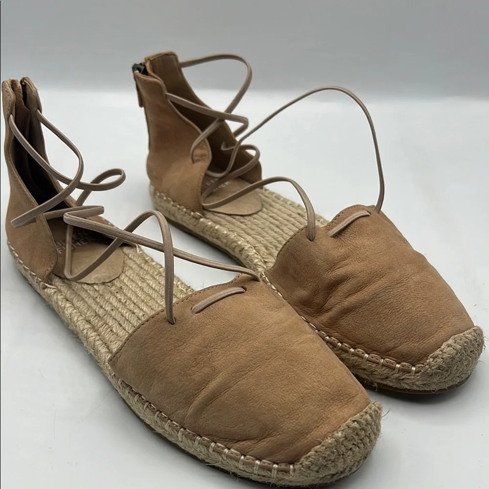 Eileen Fisher‎ Sz 8 Lace Up Tan Espadrille Flats with Ankle Wraps